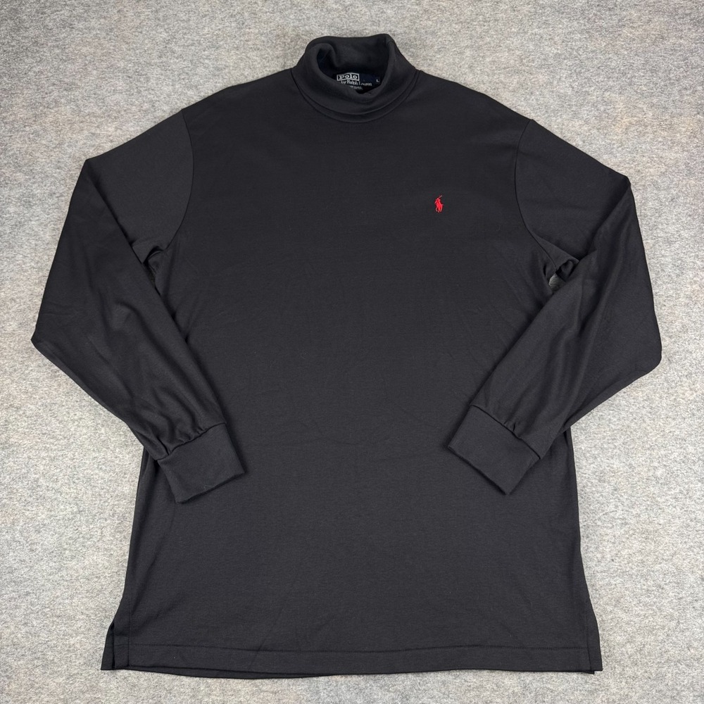Vintage Polo Ralph Lauren Turtleneck Shirt Long Sleeve USA Black Mens Large L